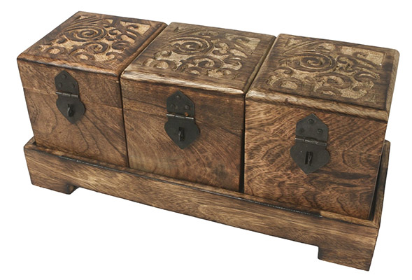 Set Of 3 Tree Of Life Boxes On Stand - Click Image to Close